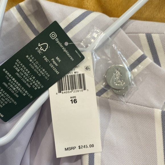 🆕Ralph Lauren Lauren Striped Blazer In Lavender Multi. Size 16 - Picture 2 of 12